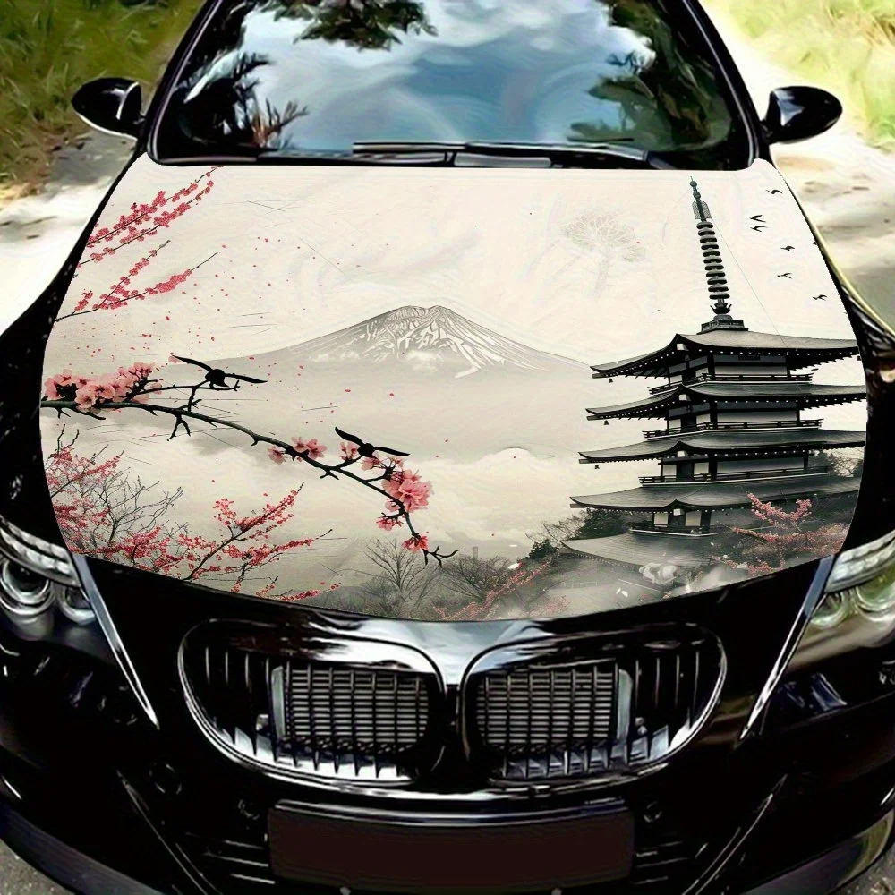 

Японский стиль, гора Фудзи, цветы вишни, наклейка на капот автомобиля - яркая наклейка из ПВХ для автомобилей, мотоциклов и грузовиков, самостоятельная реклама