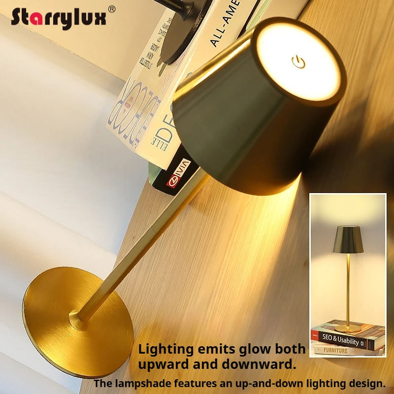 Tall Stem Dimmable Touch Table Lamp Rechargeable Bar Ambience LED Desk Light Cordless