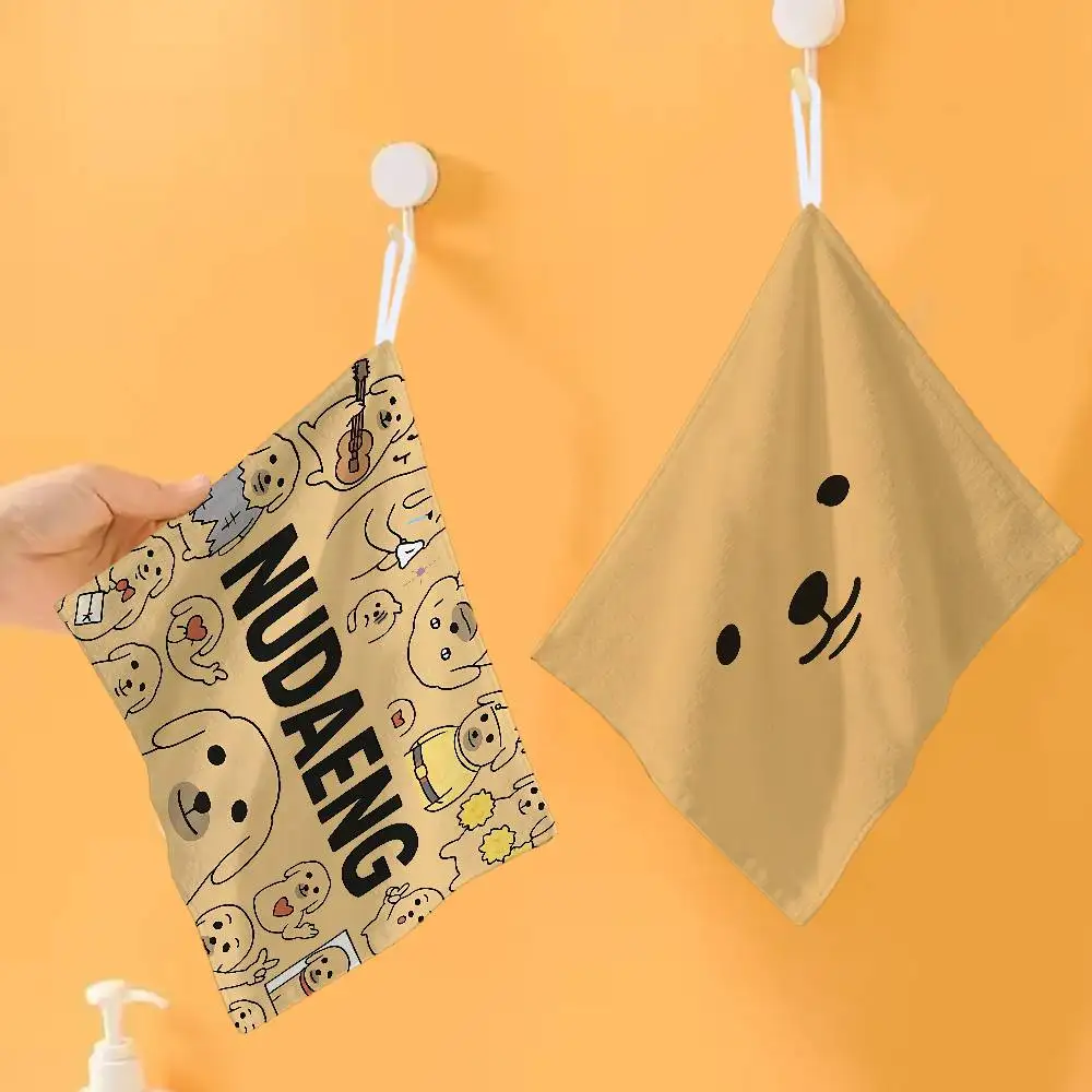 Cute funny anime meme n-nudaeng dog Polyester Cotton Hanging Kitchen Towel, Absorbent Hand Wiping Cloth for Daily Cleaning