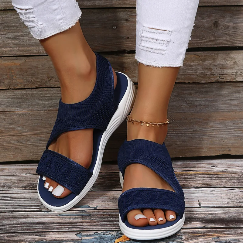 Elastic Knitting Casual Sandals Shoes Woman Summer 2023 Plus Size 43 Wedges Platform Sandals Beach Sports Sandalias Mujer