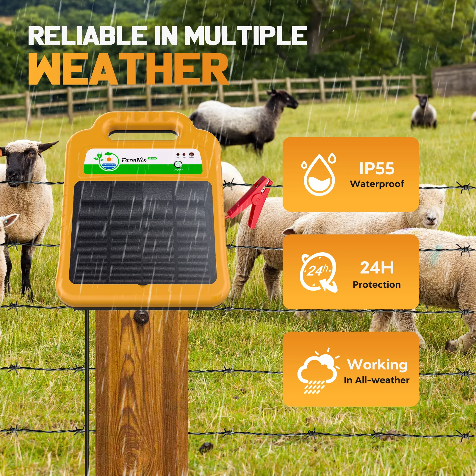 10Miles Solar Electric Fence Charger with 0.2J Solar Fence Charger for Livestock Prevent Predator Invasion for Livestock Poultry