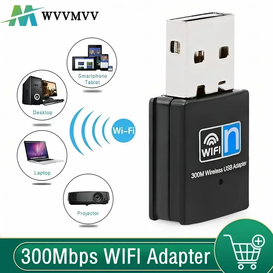 

WvvMvv USB 2.0 Receiver Dongle Network Card 802.11N 300Mbps Mini Wireless USB Wifi Adapter for PC Desktop Laptop Windows MAC