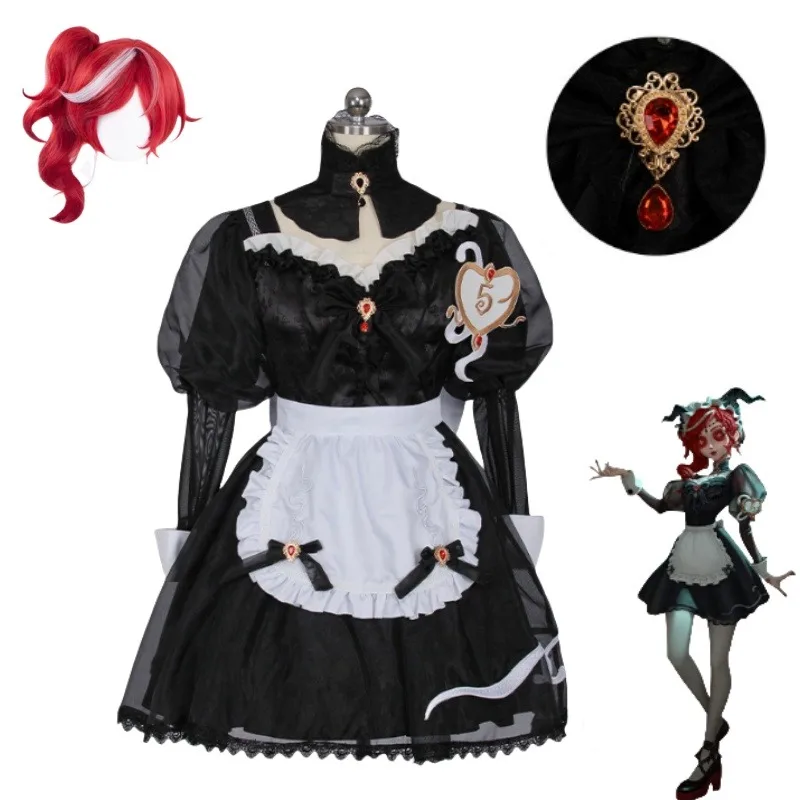 

Game Identity Ⅴ Fiona Gilman Cosplay Costume Priestess Black Maid Lolita Dress Red Wig Suit Women Anime Party Roleplay Outfits