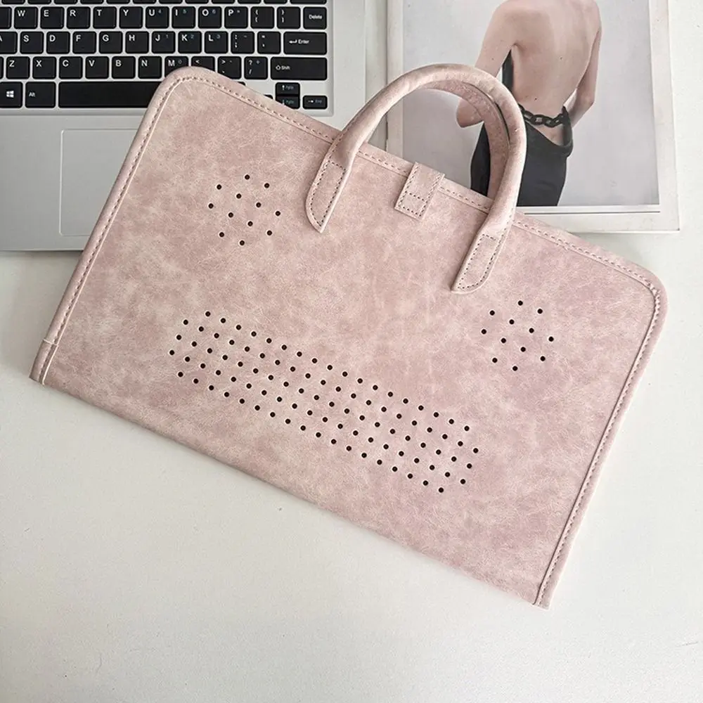 Simple PU Leather Laptop Sleeve Shockproof with Handle Laptop Bag 14 15.6 16 Inch Computer Protective Case
