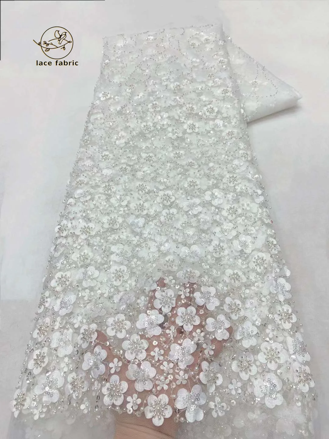 

African 3d Beaded Lace Fabric Luxury Bridal 2024 High Quality Nigerian Applique French Tulle Sequins Fabric For Wedding Sewing