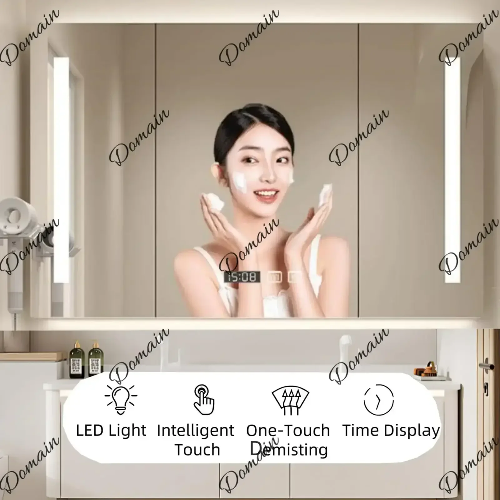 6XY 64IN Luxury Bathroom Vanity With Double Sinks - Modern Suspended Bathroom Vanities, Intelligent Defogging, LED Lamp & Time D