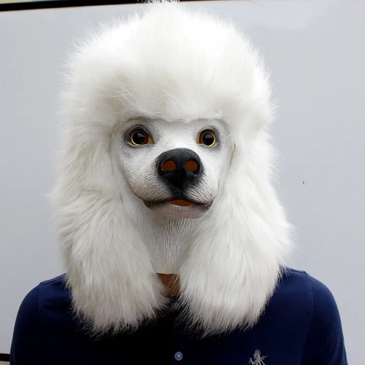 White Poodle Dog head Latex Mask Poodle mask Bar props