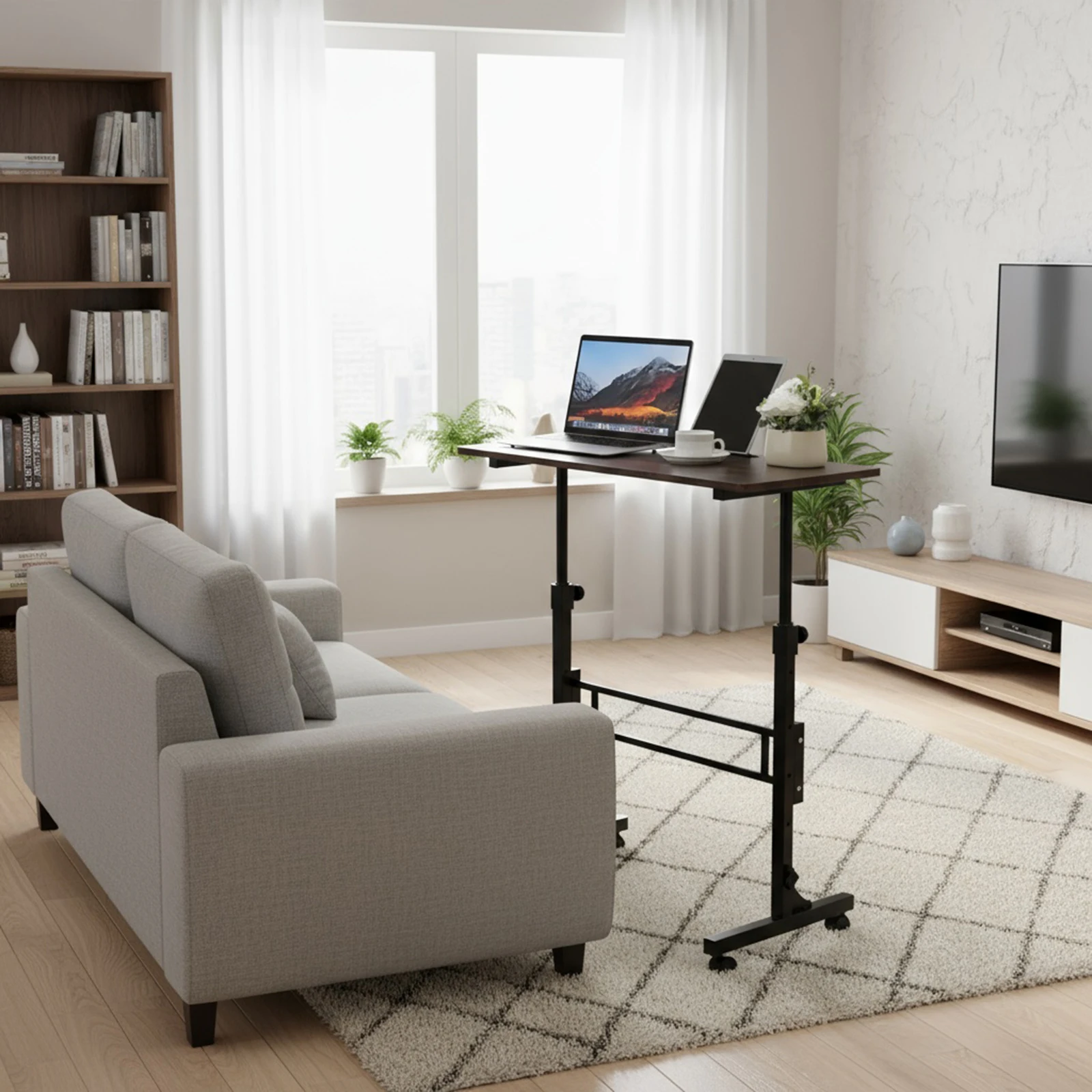 

Standing Desk Adjustable Height Mobile Stand Up Desk with Wheels (Black Walnut)