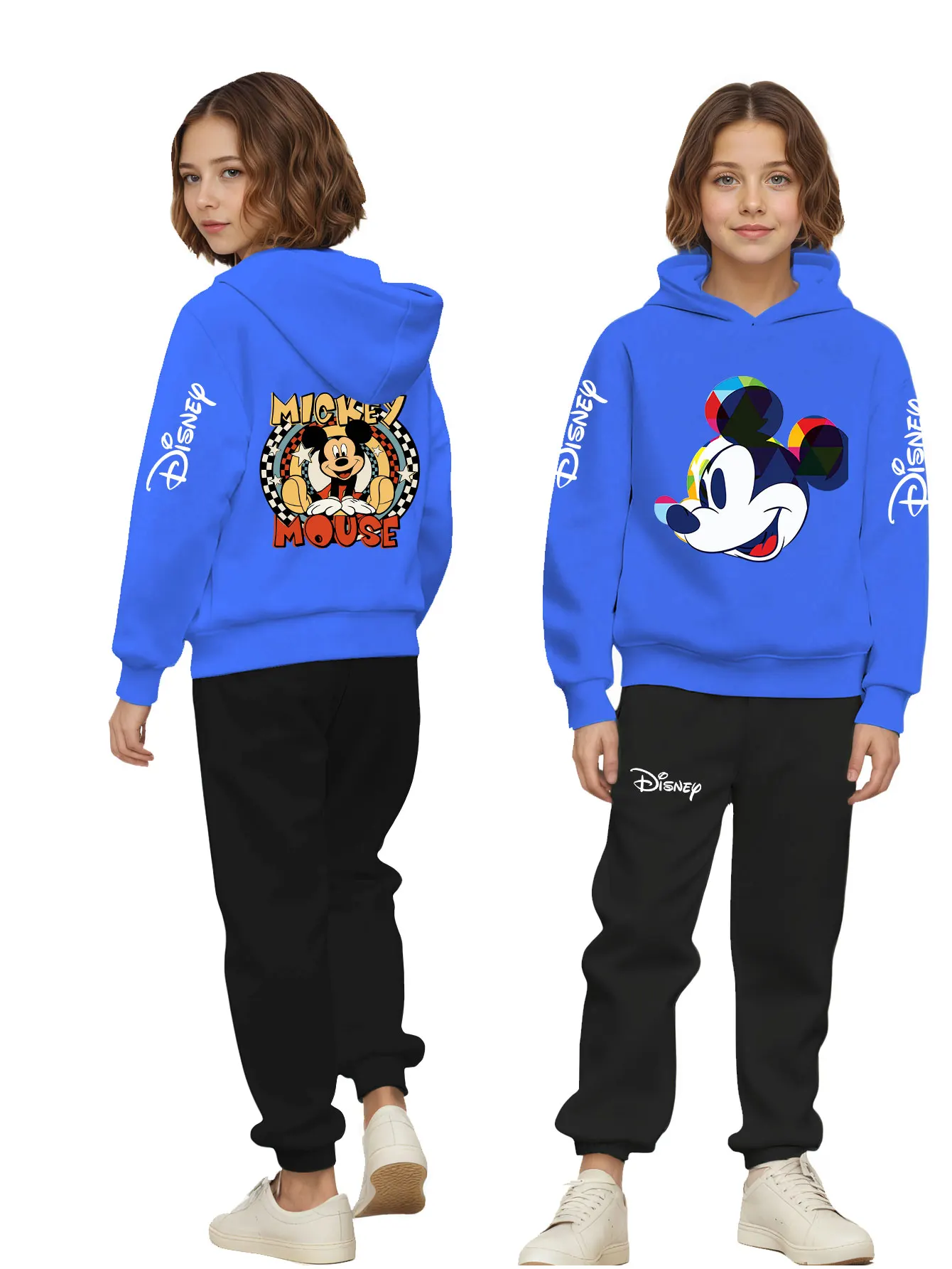 

Детский комплект спортивной одежды с капюшоном и штанами Disney с Микки Маусом, повседневная осенне-зимняя одежда для мальчиков и девочек, одинаковый подарок
