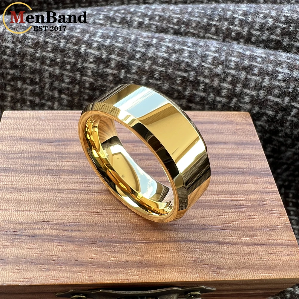 MenBand High Quality Gold Color 6/8MM Beveled Edges Flat Polished Men Women Tungsten Carbide Wedding Ring Comfort Fit