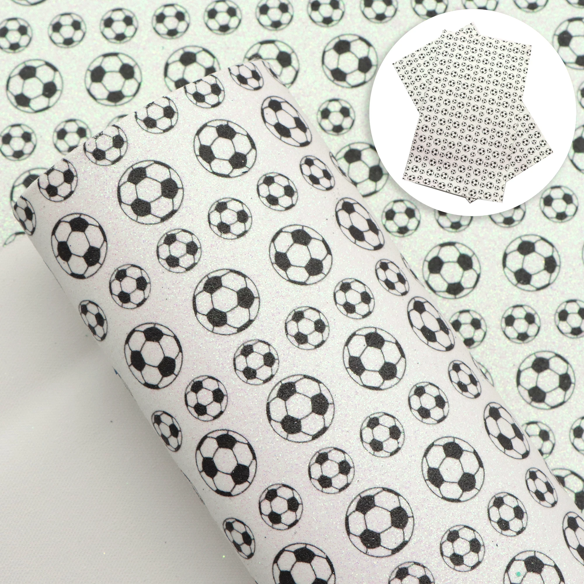 Shimmer Fine Glitter Faux Leather Sheets Sports Football Baseball Printed Synthetic Leather Fabric Roll for DIY Bags Pouches