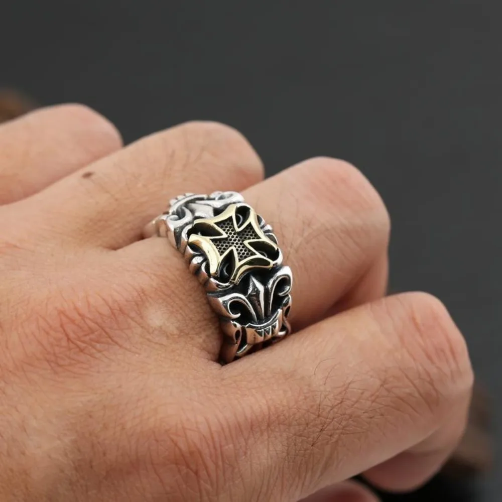 Gothic Trend New Punk Large Cross Ring Adjustable Size Fashionable Men\'s Personalized Design Street Retro Accessories