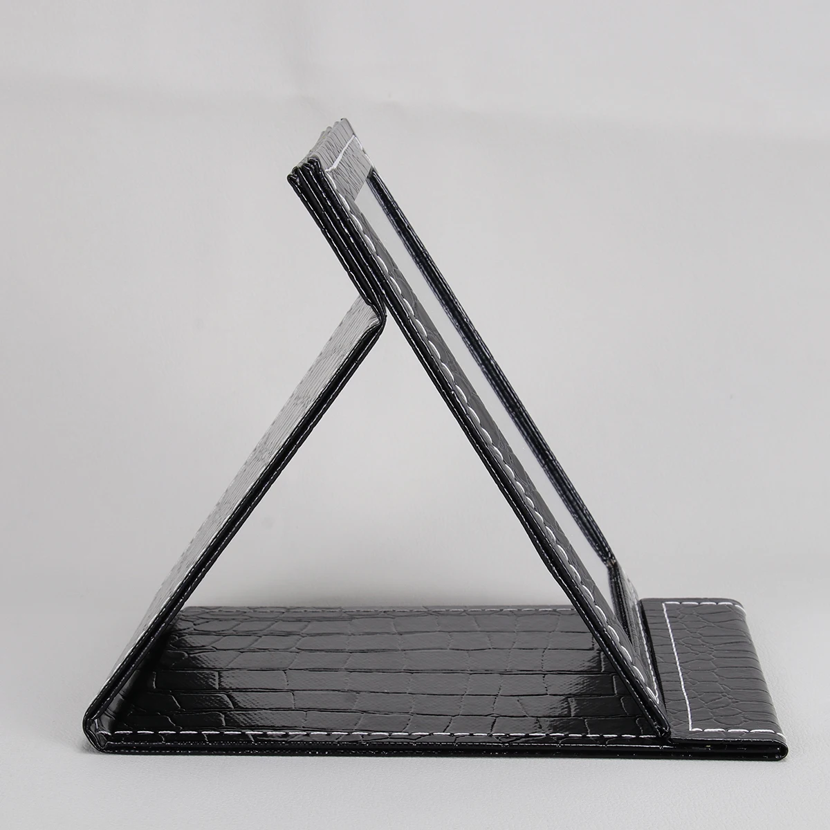 Desktop Makeup Mirror L Size Black PU Portable Foldable Lighted Glass for Clear Daily Travel Use