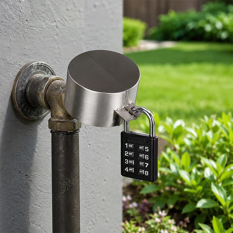 Outdoor Faucet Lock Anti-Theft Hose Tap Iron Rotating Gate Lockout with Padlock for Industrial Tank Gas Bottle Ball Valve Safety