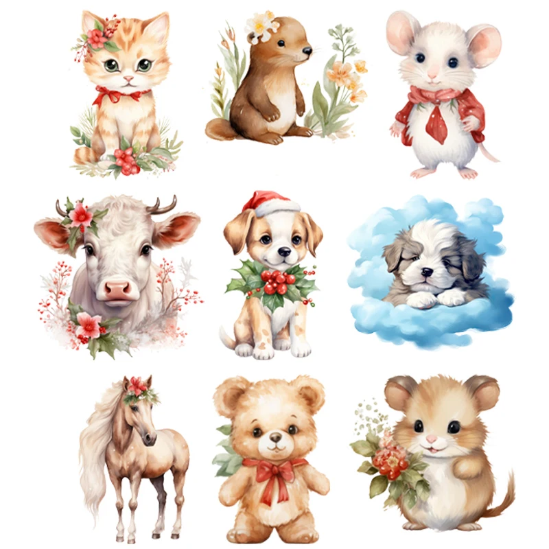 New Cartoon dog cow horse cat water tower Panda Flower Aestheticism Iron-on Transfers for kids Clothing Bright Color Diy Craft