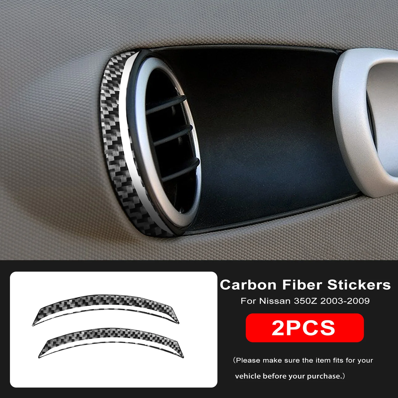 لنيسان 350Z 2003-2009 لينة ألياف الكربون 2 قطعة سيارة تكييف الهواء منفذ تنفيس الإطار لاصقة تزيين اكسسوارات السيارات #1