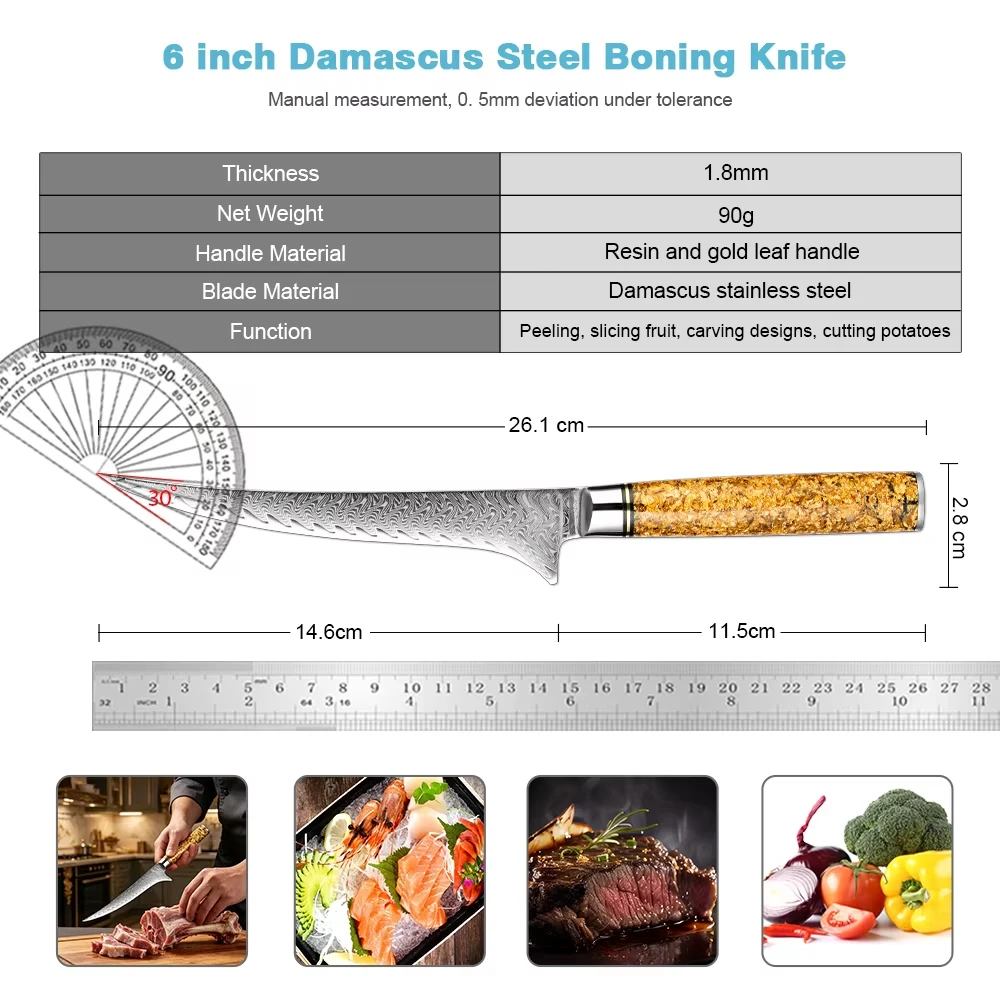 XITUO Boning Knife 6 Inch Damascus Steel Professional Flexible Fillet Knife for Bone Removal, Trimming, Skinning Meat,  Fish