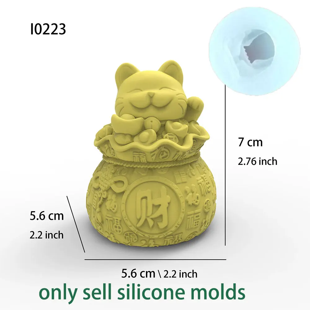 7cm Fortune Cat Aromatherapy Gypsum Silicone Mold 3D Lucky Kitten Cement Resin Craft Mold Tea Pet Resin Soap Candle Clay Mold