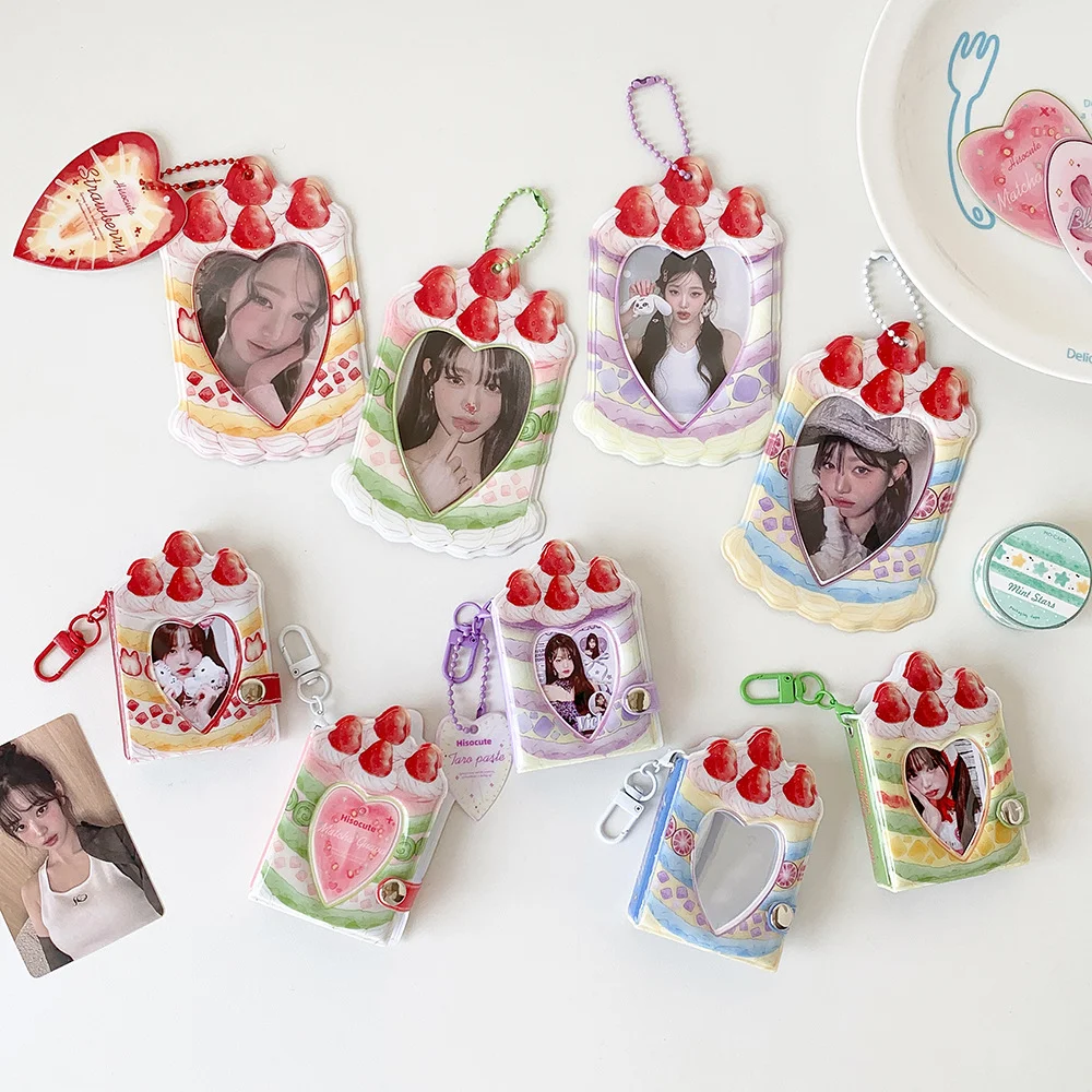 Small Card Protector, Campus Card and Meal Card Storage Case, Backpack Accessory, Ins-style Strawberry Cake Card Holder, PVC