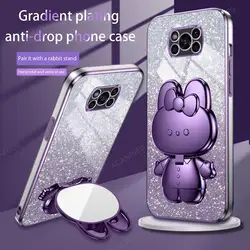 Śliczne lusterko do makijażu 3D Rabbit Stand Plating Soft Case dla Xiaomi Mi Poco X3 Pro Nfc Gt 5g M4 M3 Protect Back Cover Poko X 3 X3pro