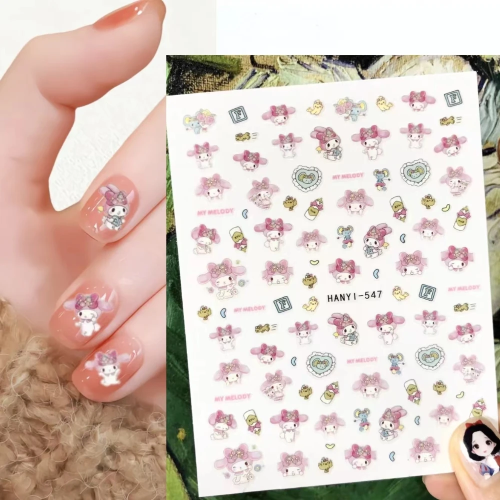 1 sheet Melody Pom Pom Purin Sanrio New Cartoon  Nail Art Stickers Nail Decals for Manicure fashion Design DIY Happy Accessories