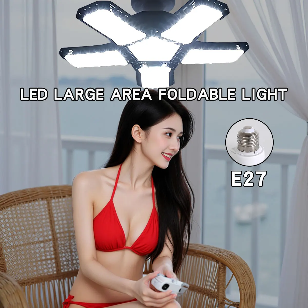 45W 60W 80W Foldable LED Garage Light E27 Socket Super Bright Light With Adjustable Panels For Warehouse Indoor Lighting
