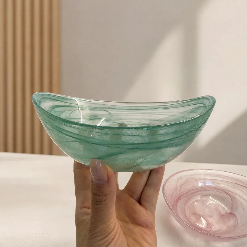 New Guochao Chinese Trend Fairy Glass Tableware Ingot Rim Cloud Bowl Plate Art Dinnerware Home  Kitchen Dining Decor