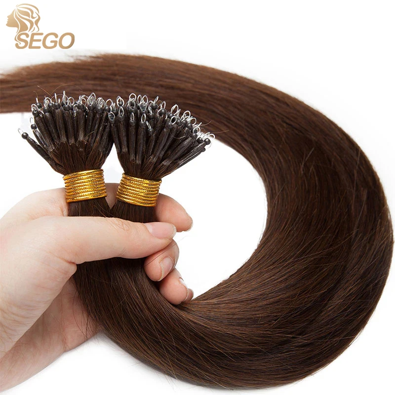 SEGO 16-24 Inch 1G/S 50Pcs Real Human Hair Nano Ring Hair Extensions Machine Remy Pre-bonded Straight Nano Tip Indian Hair