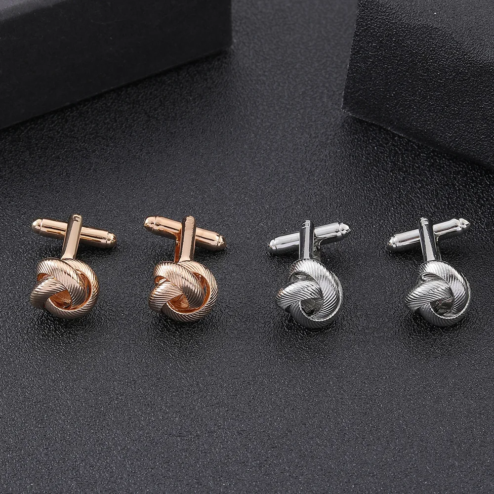 

Hot Sale Man's Shirt Fried Dough Twists Copper Cufflink Business Wedding Party Gold Silver Metal Sleeve Studs