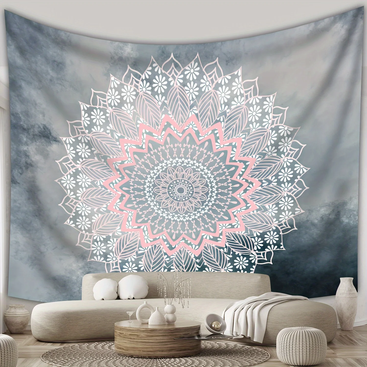 1 كبير من نسيج ماندالا البوهيمي للتعليق على الحائط - قماش بيج فاتح خوخي لحفلات غرفة المعيشة وغرفة النوم #5
