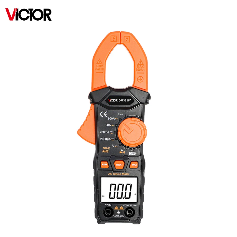 

Victor 3218+ Digital Clamp Multimeter Ture RMS Auto Range Diode Resistance 20MΩ Frequency AC/DC 600V 600A Live Wire Clamp Meters