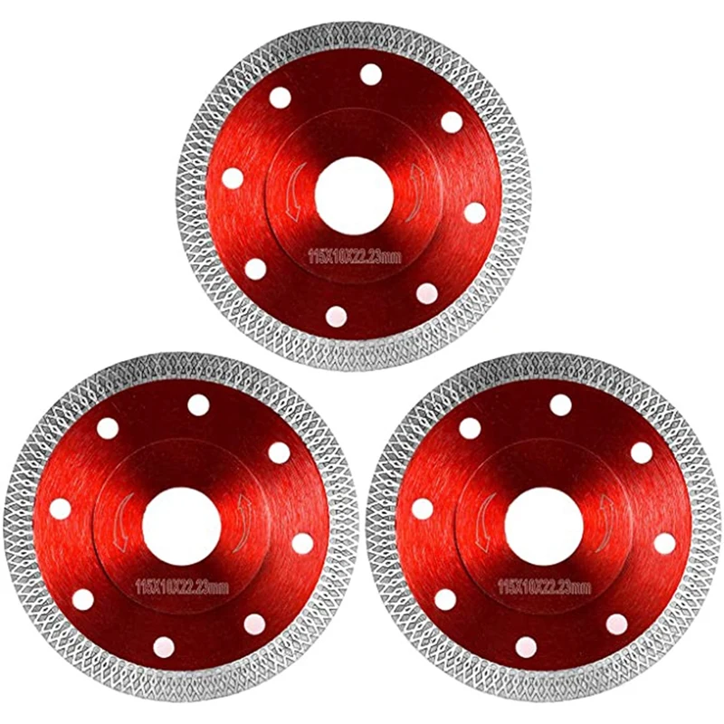 

Diamond Saw Blade For Cutting Porcelain Tiles Granite Marble Ceramics Works With Tile Saw And Angle Grinder, 3 Pack, Red