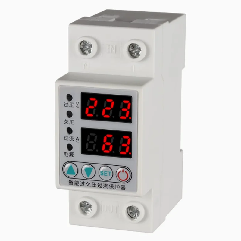 LED Display 230V 40A 60A Din Rail Adjustable Over Under Voltage Current Protective Device Protector Relay with Button
