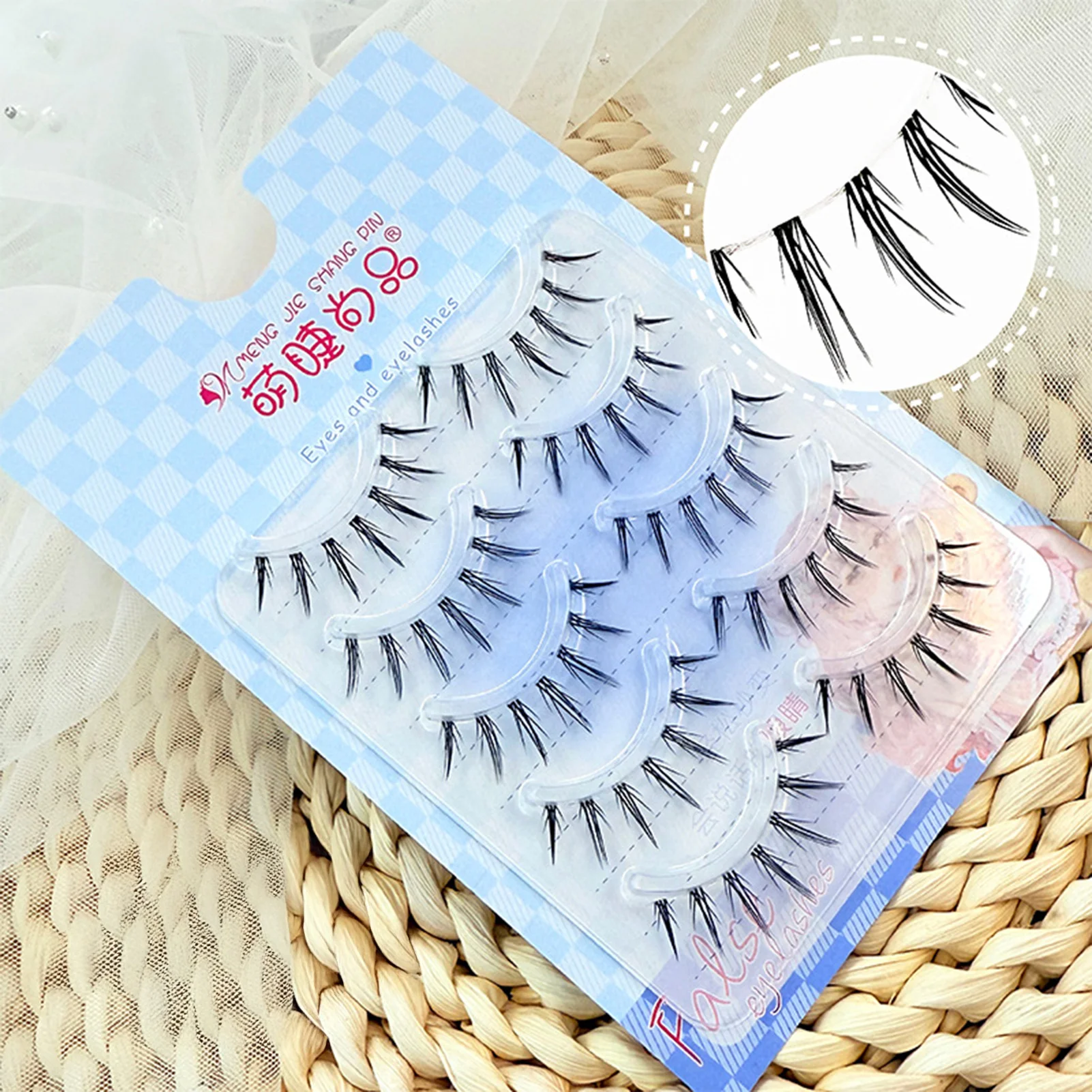 5 Pairs Black One-piece Manga False Eyelashes Natural Spiky Wispy Thick Korean Eye Lashes For Cosplay Makeup Enlarging Your Eyes