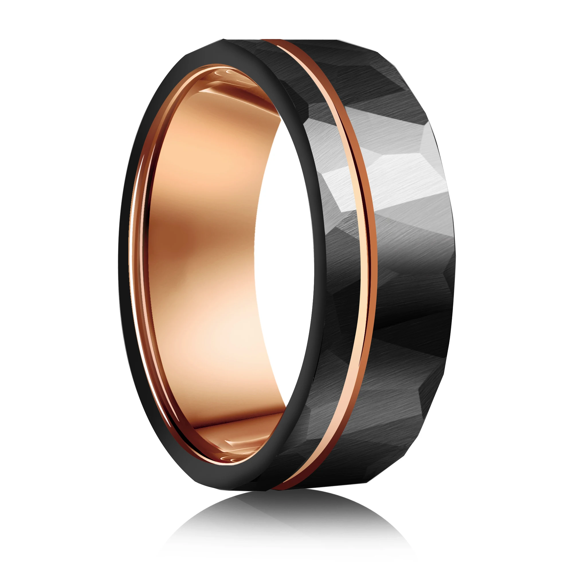 

POYA 8mm Tungsten Carbide Ring Black and Rose Gold Grooved