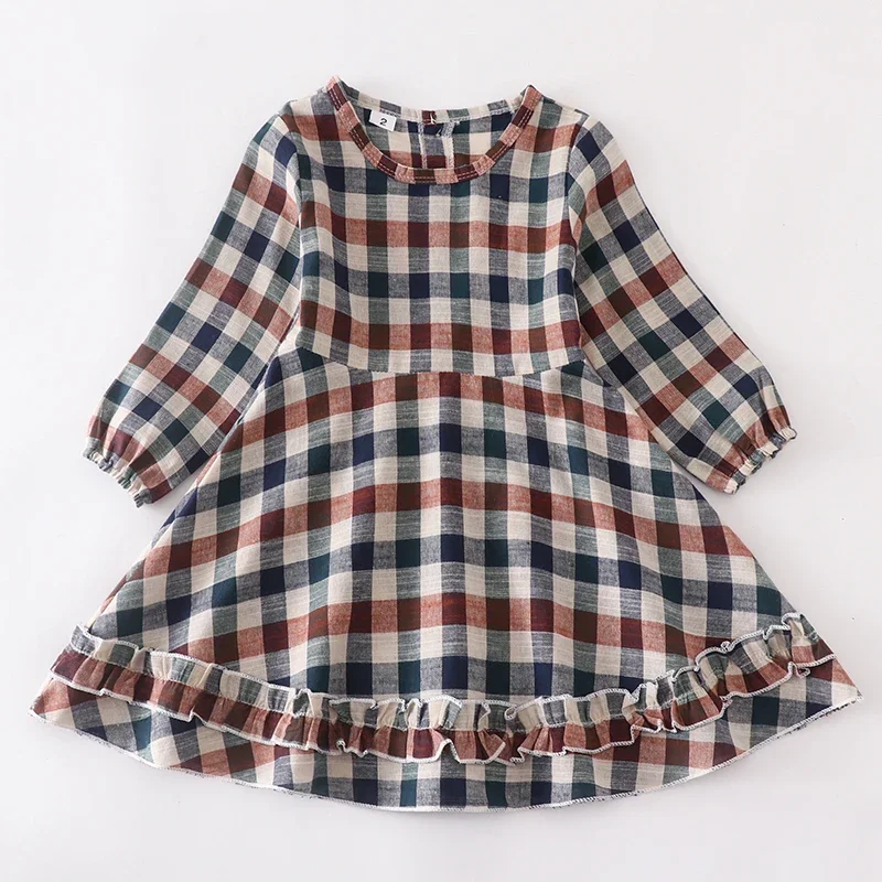 

Cotton Girls Princess Dress Boys Clothes Lattice Long Sleeve Spring Autumn Kids Daily Casual Shirt Toddler Clothing For 1 To 12T