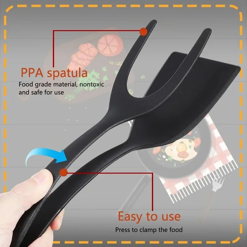 1/2/3/4pcs 2 in 1 Grip Flip Spatula Tongs Egg Flipper Spatula Nylon Non Stick Coating Pancake Fish French Toast Making Tools