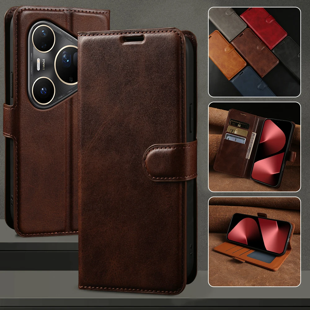 

Vintage PU Leather Flip Phone Case On For Huawei Pura 80 Ultra 70 Pro Plus Nova 14 Pro Ultra Card Holder Pouch Wallet Cover Capa