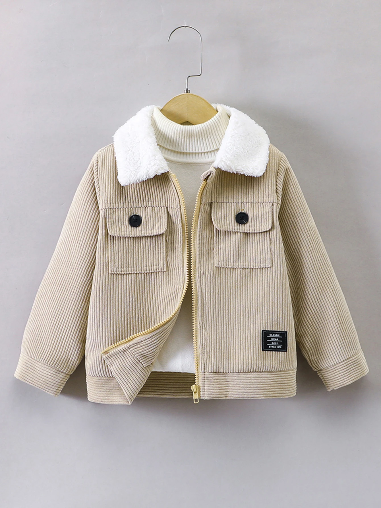 Boys\' fashion corduroy fabric splicing fleece collar zipper cardigan thin jacket jacket