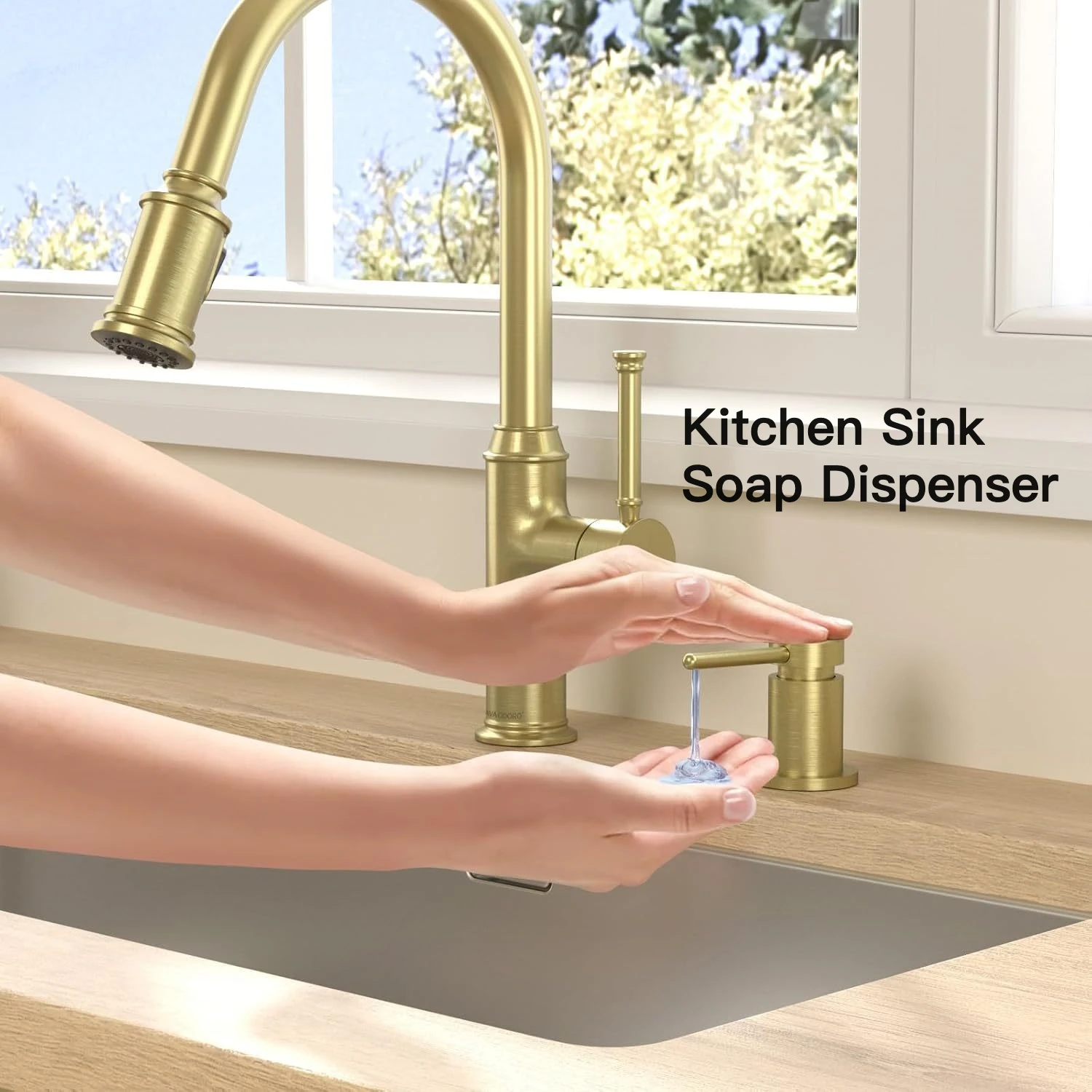 Kitchen Sink Soap Dispenser Push-button All-Copper Soap Dispenser Dishwashing Liquid Soap Dispenser for Use in The Kitchen Sink