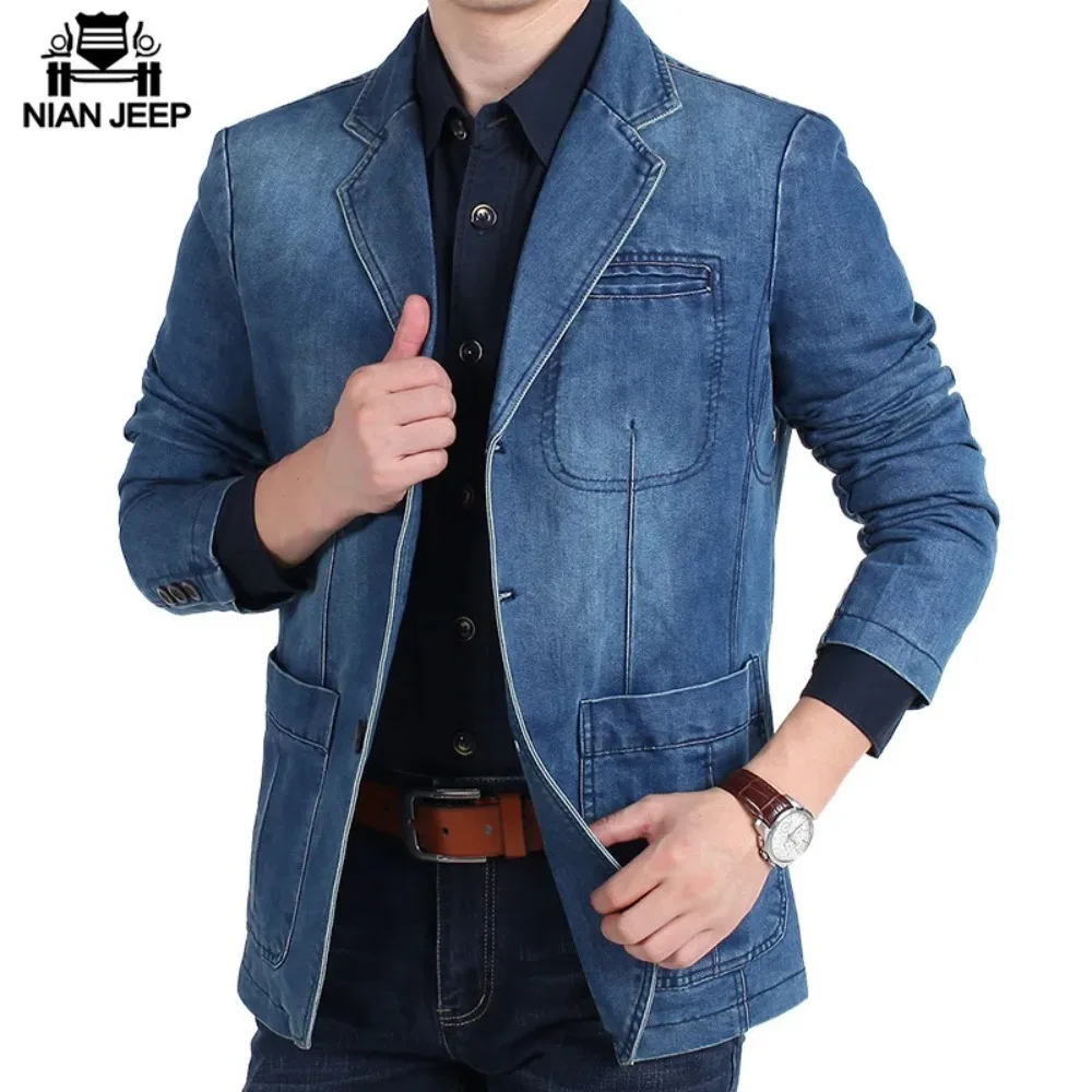 Blazers Men Denim Jacket Suits Coats Single Breasted Turn Down Collar Full Sleeve Casual Regular Coat Button Blazer Jackets