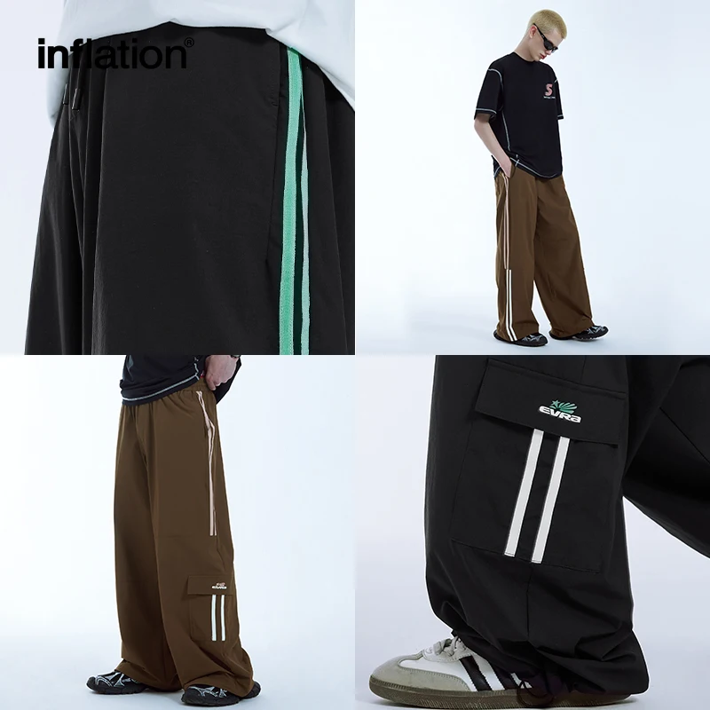 INFLASI Celana Lebar Tambal Sulam Retro Celana Panjang Kargo Longgar Trendi Pria