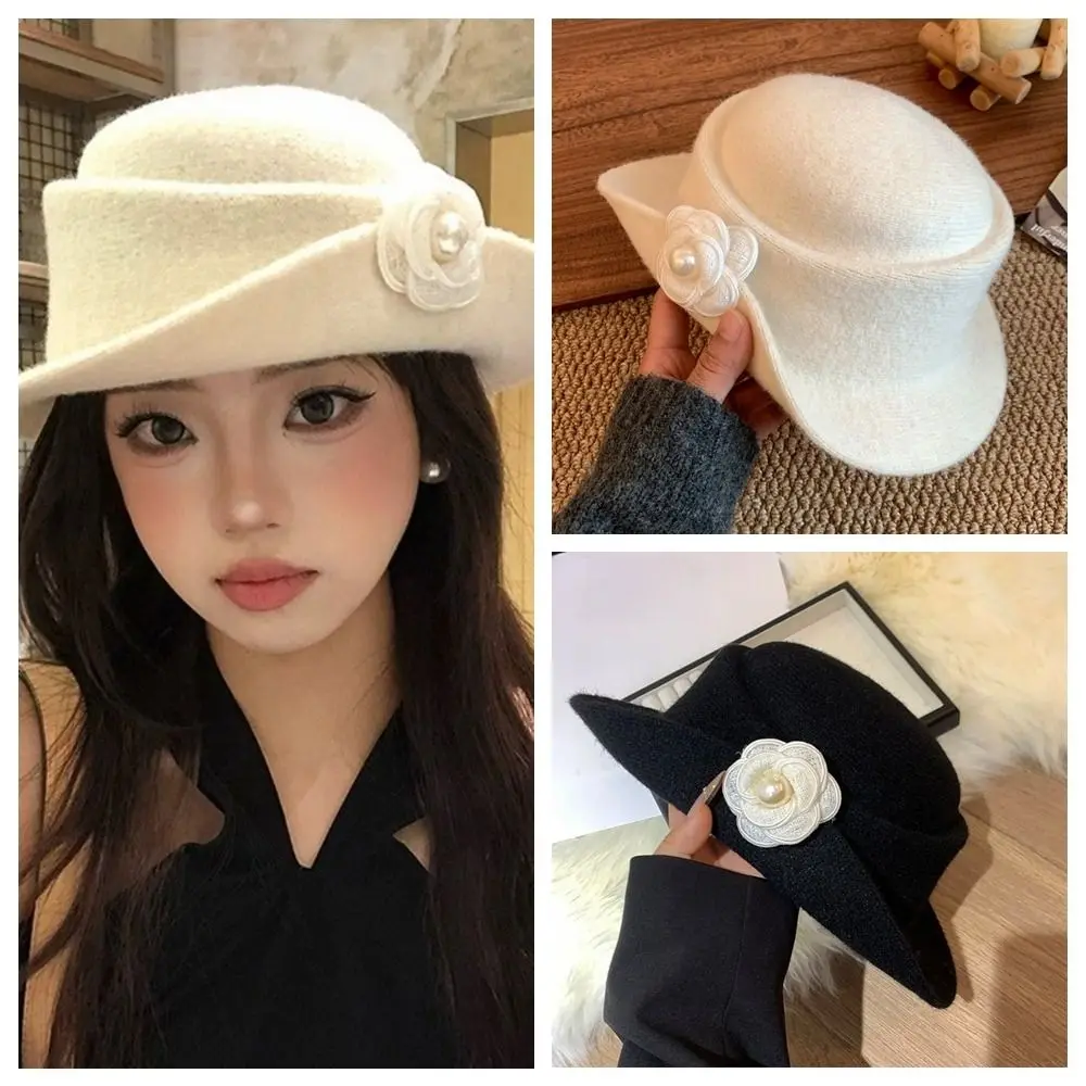 

French Style Hepburn Style Topper Hat Flat-top Woolen Black Felt Hat Beige Photography Decoration Women Jazz Hat Cocktail Party