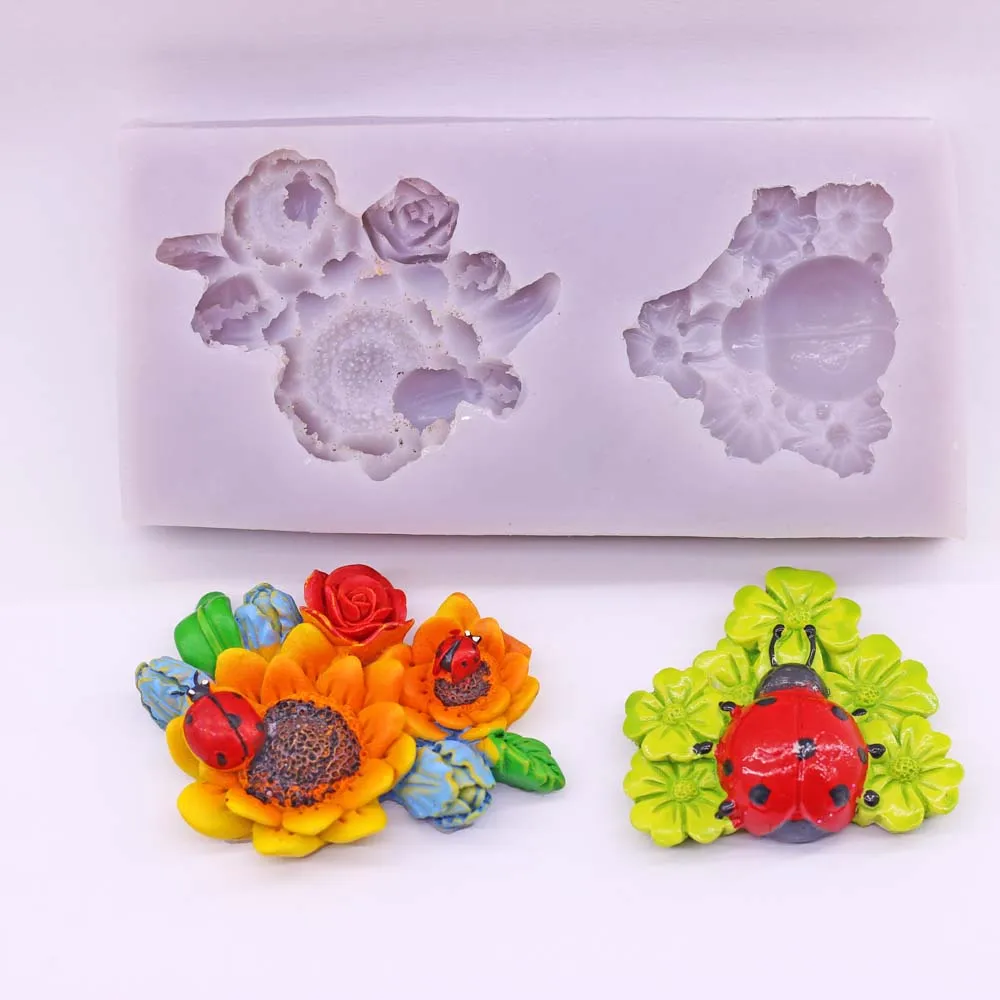 

Ladybird Silicone Fondant Mould for Cake Decor Sugarcraft Chocolate Icing 4 Leaf Grass Rose Insects Baking Mold Set