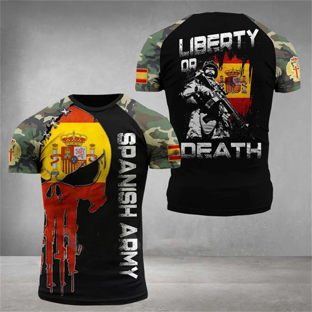 Spanish Veteran Summer Men\'S T-Shirt Special Forces 3d Printed O Collar Outdoor Quick Drying Loose Tough Guy Style Short Sleeve