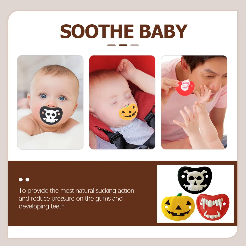 

3Pcs Pumpkin Skull Silicone Baby Pacifiers Newborn Soother Baby Shower Favor Infant Pacifier 0-6 Months Funny Pacifier