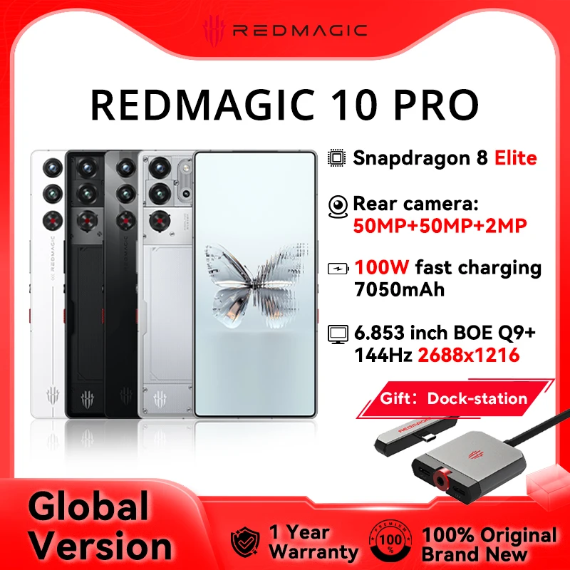 Global Version Redmagic 10 Pro Snapdragon 8 Elite 6.853inch Q9+ 144Hz 2688x1216 AMOLED 50MP+50MP+2MP 7050mAh 100W