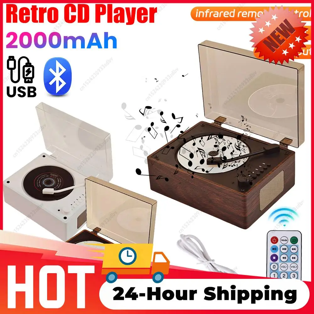 

Портативный CD-плеер, перезаряжаемый Bluetooth 5,0, музыкальный плеер с дистанционным управлением, USB 3,5 мм, AUX, настольный CD-плеер, динамик, домашний декор