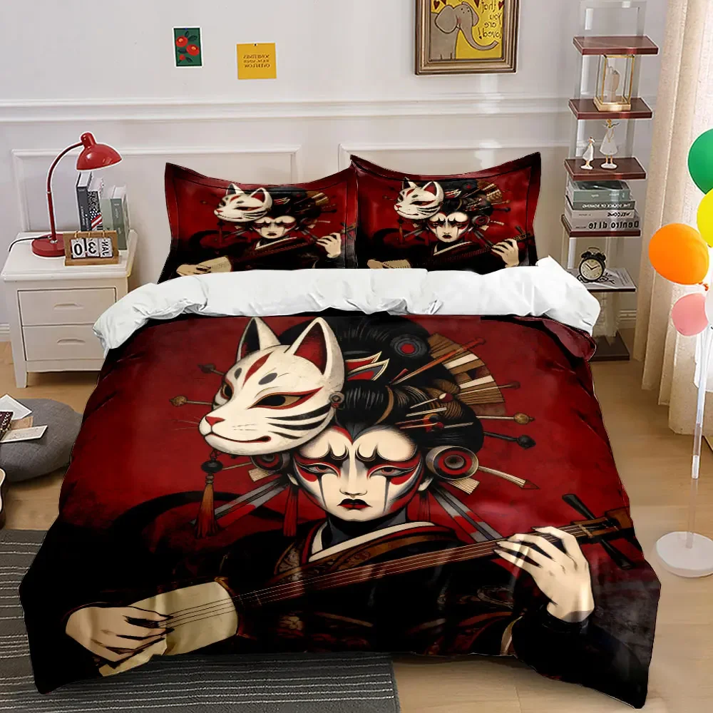 

"Fox Mask Japanese Costume Set" Soft Comfortable Duvet Cover Bedding Set Included 1*Duvet Cover & 2*Pillowcases, gift
