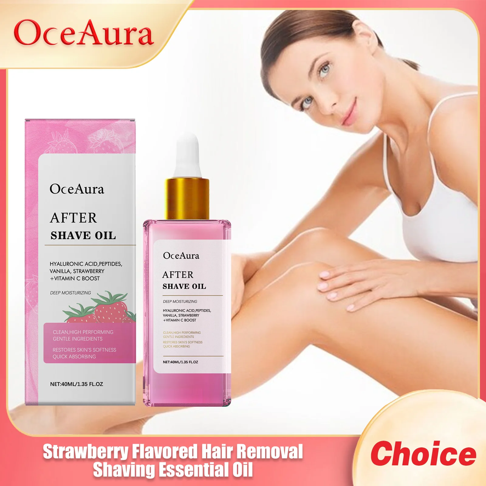 Oceaura Strawberry Scent Hair Removal Soothing Oil After Shaving Nourishing Inhibit Hair Growth Maintain Smooth Body Care Oils